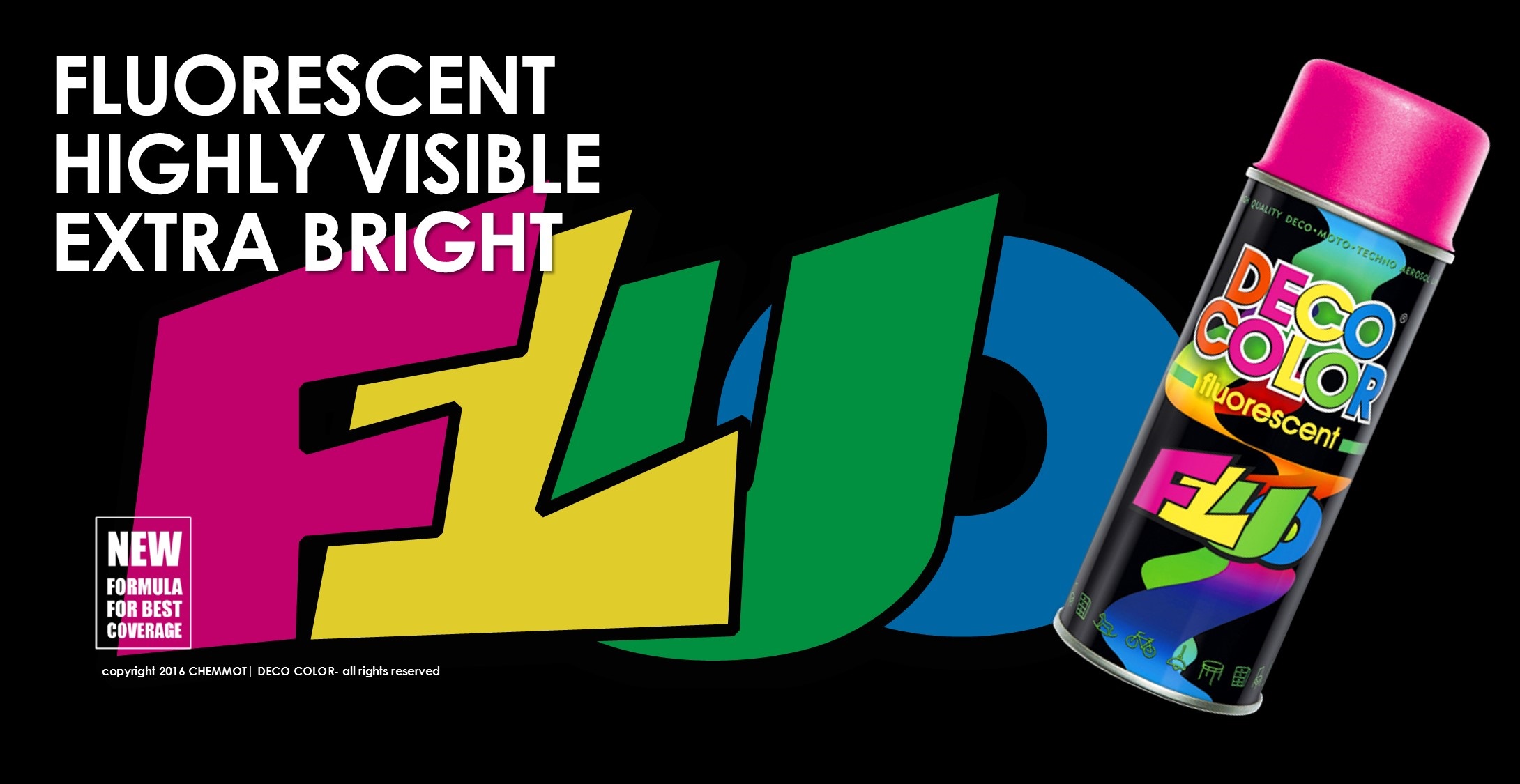 DECOCOLOR FLUORESCENT 400ML SPRAY PAINT FLUO VISIBLE NEON BRIGHT